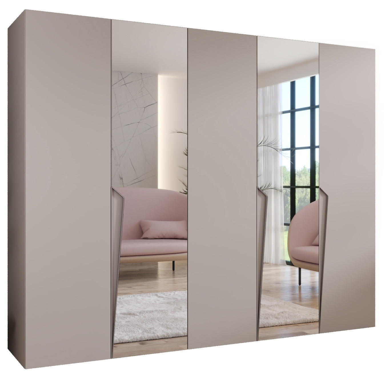 DREHTÜRENSCHRANK 202/250/52 5-türig - Beige, Holz/Metall (250/202/52cm) - Abiks Möbel