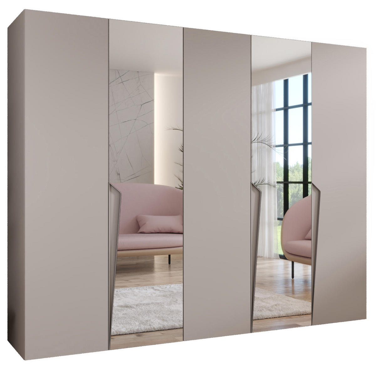 DREHTÜRENSCHRANK 202/250/52 5-türig - Beige, Holz/Metall (250/202/52cm) - Abiks Möbel