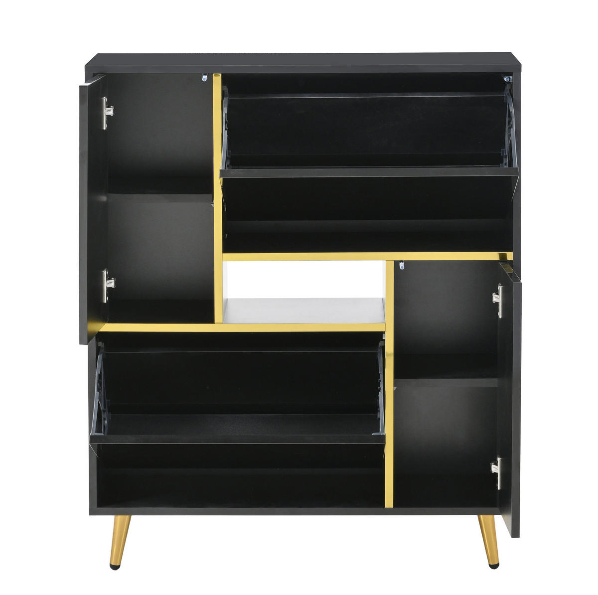 SCHUHSCHRANK mit LED-Licht 80 x 25 x 96 cm Schwarz Hochglanzfront - Schwarz, Holzwerkstoff (25/96/80cm) - Beauniv