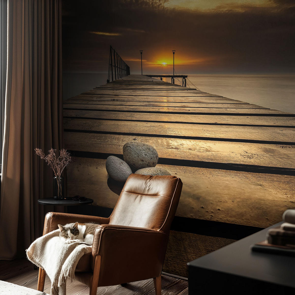 FOTOTAPETE 104x70 cm - Sonnenuntergang - Braun, Textil (104/70cm) - Wallfluent