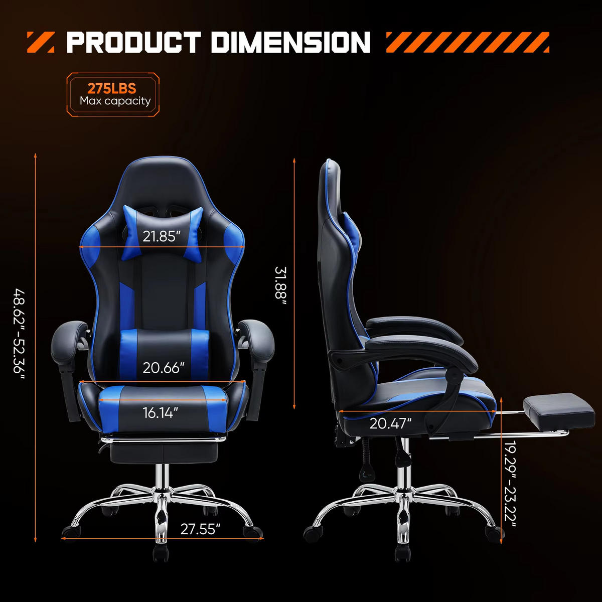 GAMINGSTUHL PU-Leder Ergonomischer Computerstuhl Blau - Blau, Metall (55.55/133/52cm) - Kaket