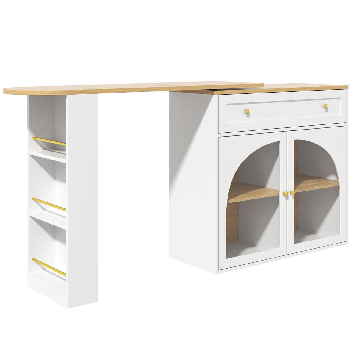 KÜCHENINSEL aus MDF 138-204x39x104 cm in Weiß mit 360° Drehfunktion - Weiß, Holzwerkstoff (204/104/39cm) - Modfu