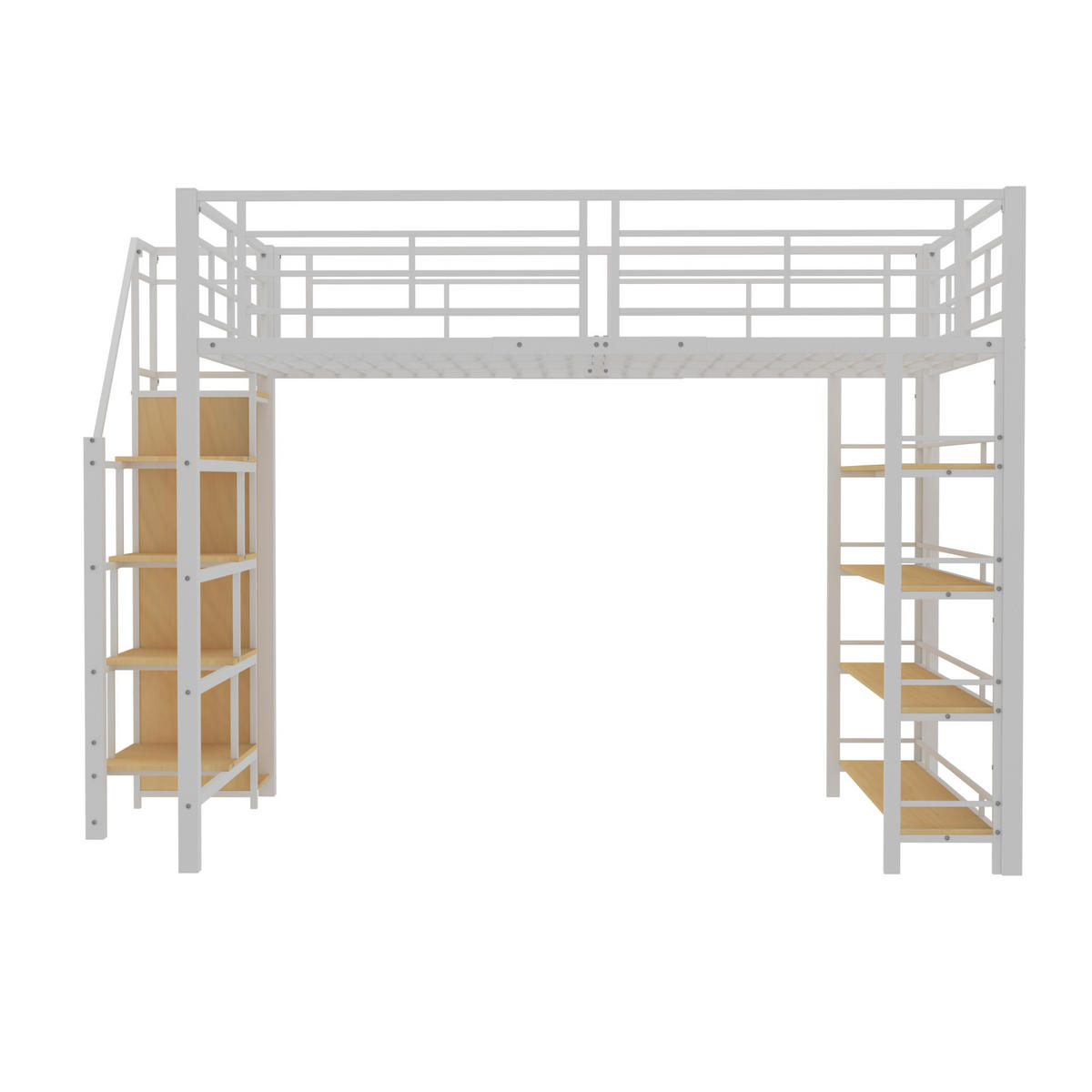 HOCHBETT 140x200 cm Treppe Schrank weiß - Weiß, Metall (140/200cm) - LEBENLANG