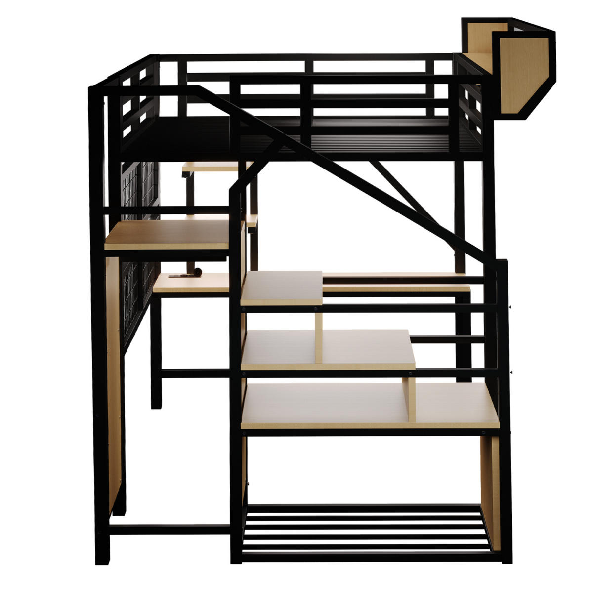 HOCHBETT 140/200 cm DE-01535, in Schwarz, mit Schreibtisch, LED-Beleuchtung und Steckdose - Schwarz, Metall (140/200cm) - ComfortXL
