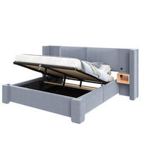 POLSTERBETT 140x200cm mit hydraulischer Staufunktion, Grau- Leinen - Grau, Textil (140/200cm) - KOMHTOM