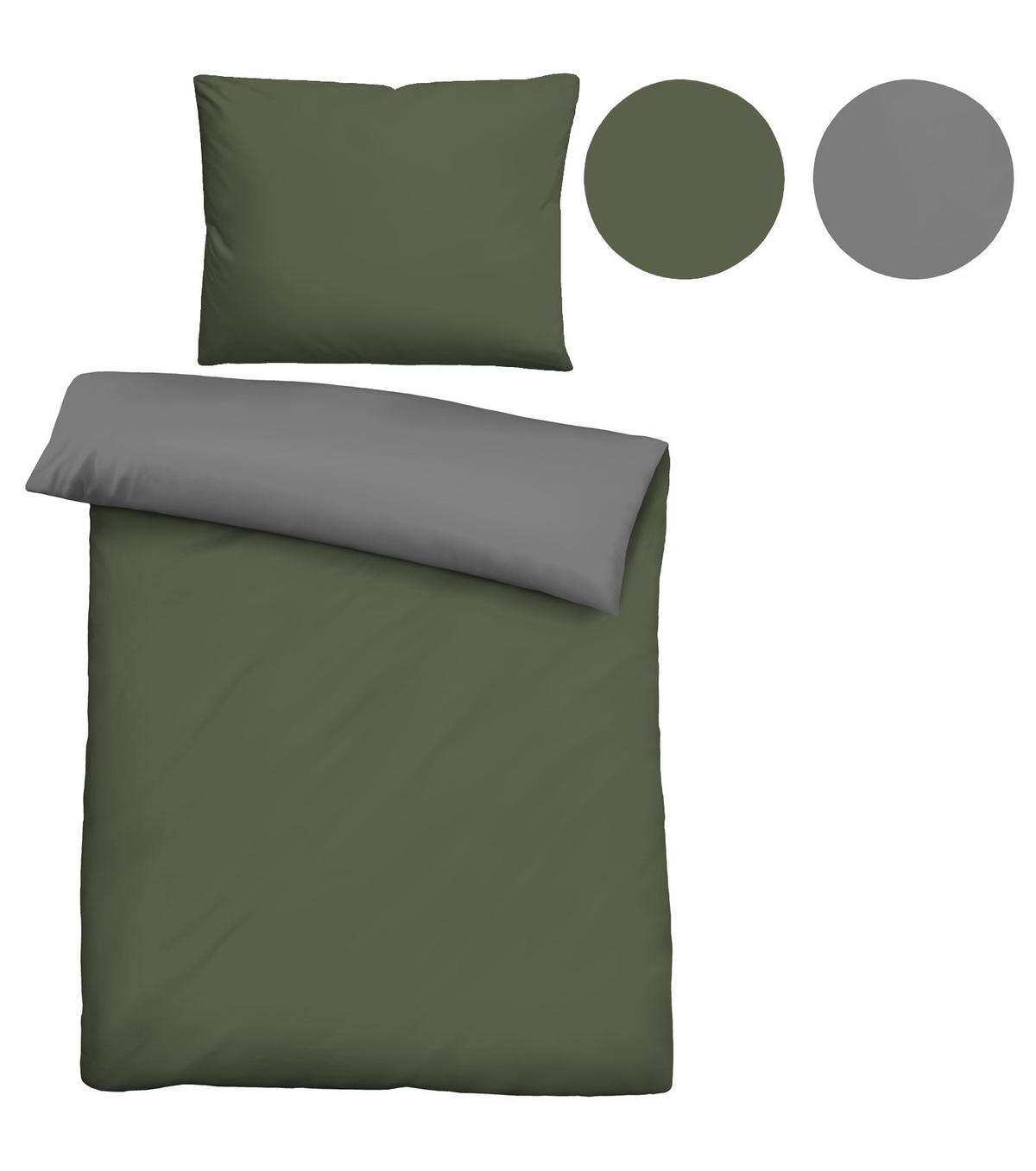 BETTWÄSCHE-GARNITUR Linon UNI fichte, 140x200 cm + 70x90 cm - Dunkelgrün, Textil (140/200cm) - biberna