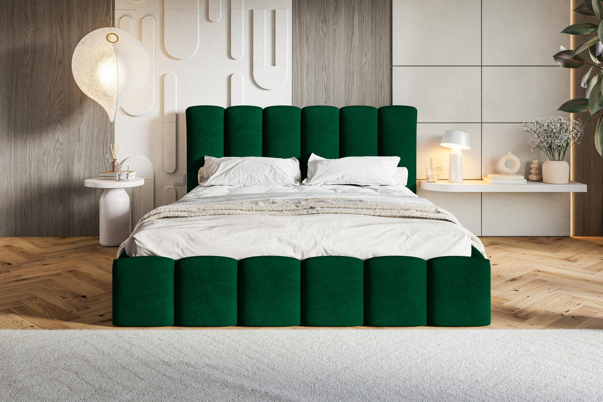 POLSTERBETT 160x200 Palermo mit Bettkasten, Lattenrost Grün - Grün, Holz/Textil (160/200cm) - Emporius