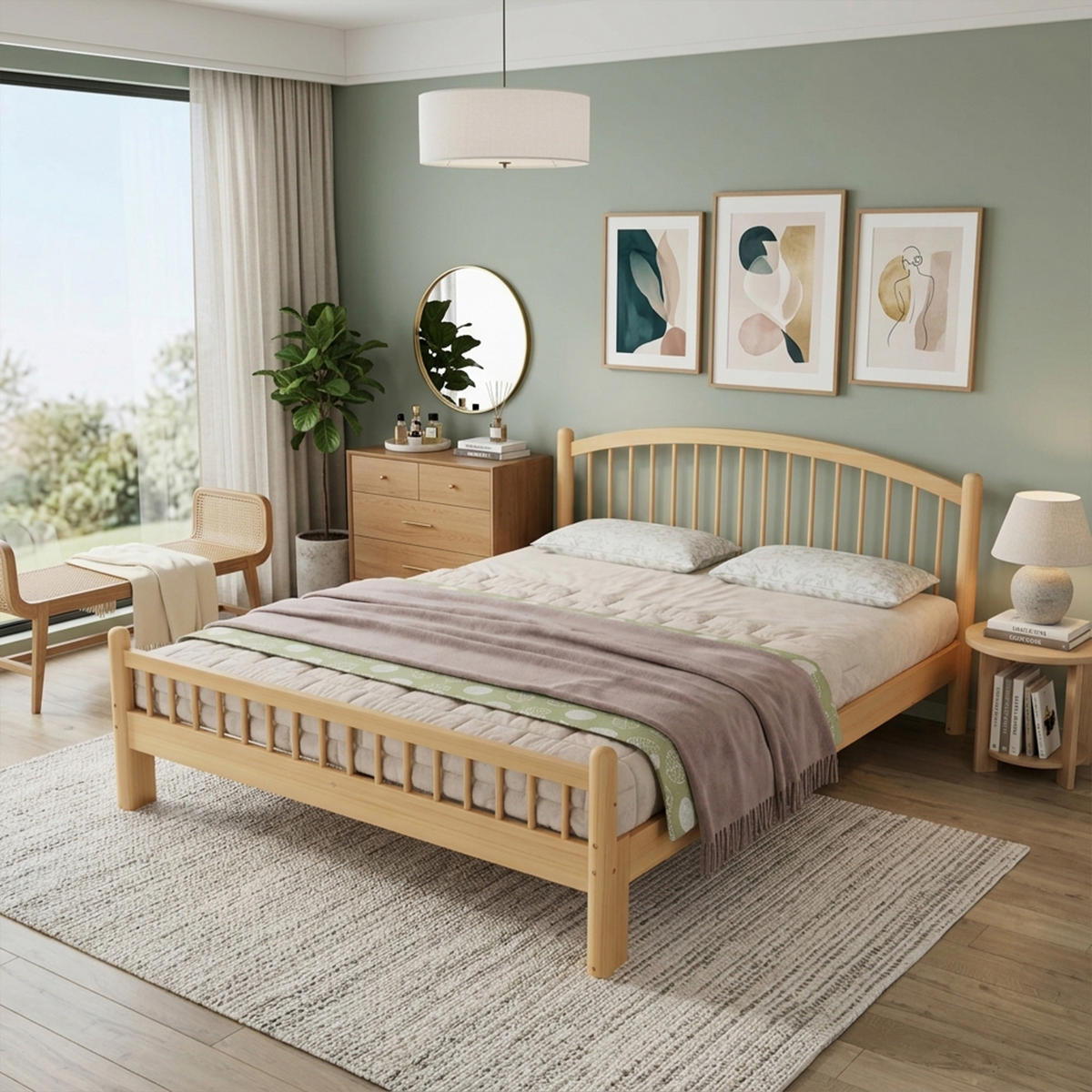 BETT 140/200 cm in Beige & Natur Massivholz mit Lattenrost Gitter-design - Naturfarben, Holzwerkstoff (140/200cm) - STILVORA