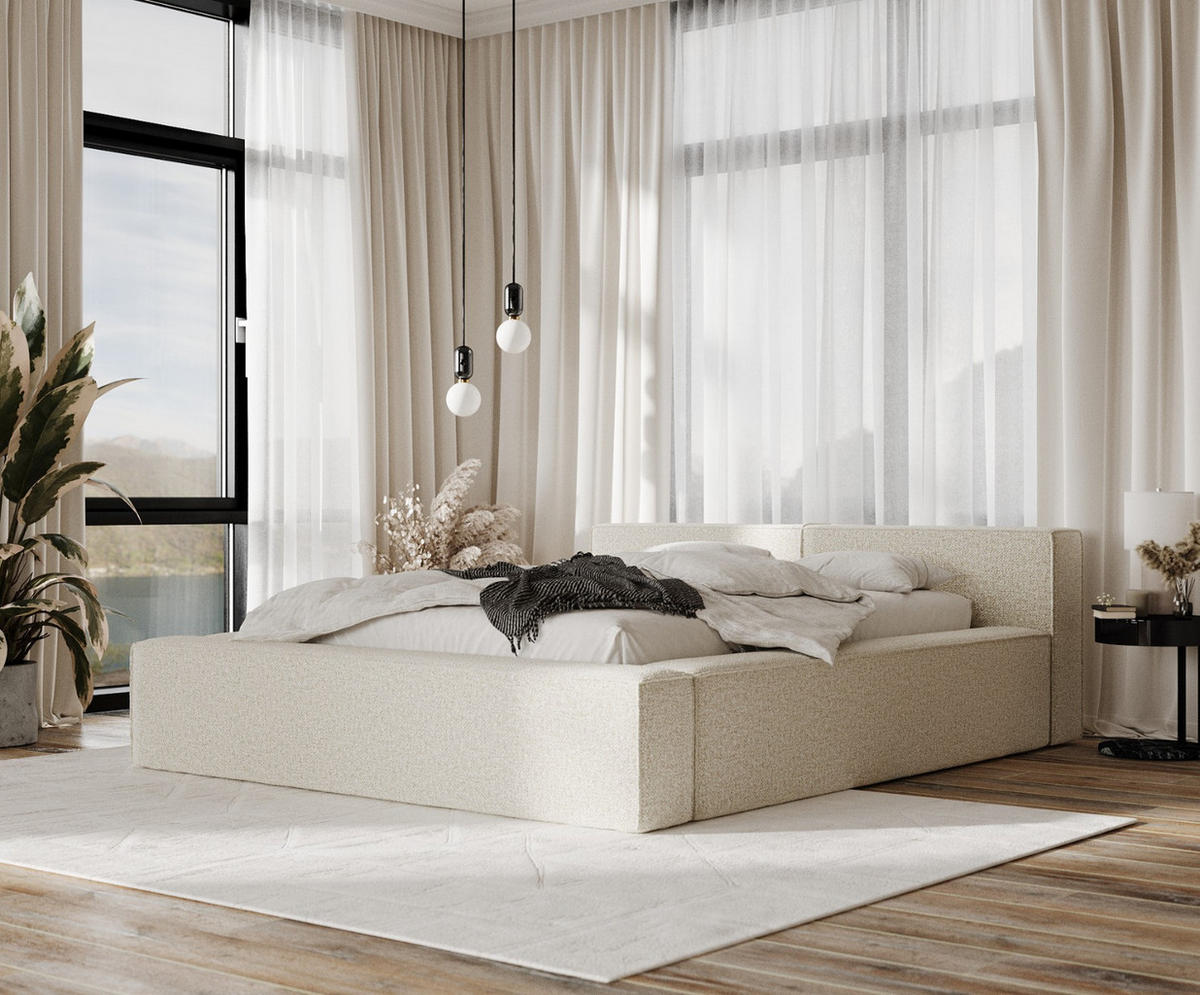 POLSTERBETT Casto mit Stauraum 140/200 cm Hellbeige im Blur Stoff - Beige/Schwarz, Holz/Holzwerkstoff (140/200cm) - AltaBeds