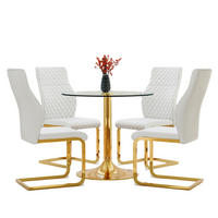 ESSGRUPPE DE-39470 5-teilig, Glastisch und 4 Stühlen mit Rautenmuster Weiß - Weiß, Metall (85/75/85cm) - ComfortXL
