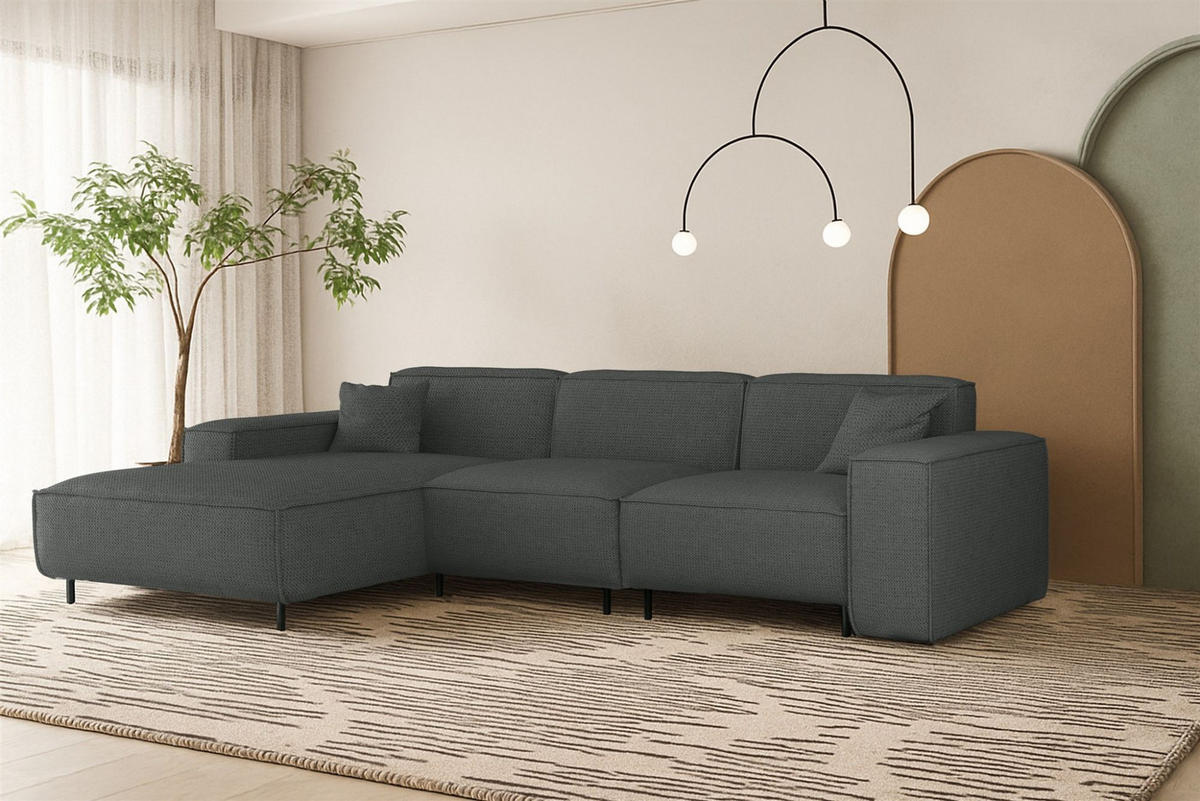 ECKSOFA Gloria In Artico - Anthrazit, Holzwerkstoff/Textil (165/266cm) - Fun Möbel