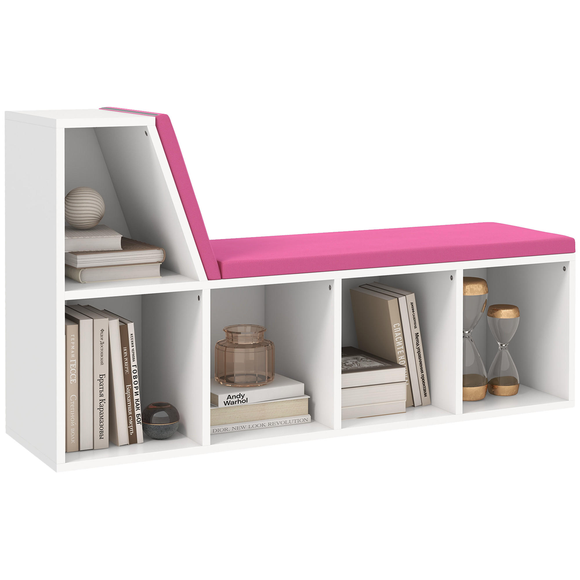 KINDERREGA DE-15551 108/30/60 cm, 5 Fächer, 2 Kissen Weiß/Rosa - Pink, Holzwerkstoff (108/60/30cm) - ComfortXL