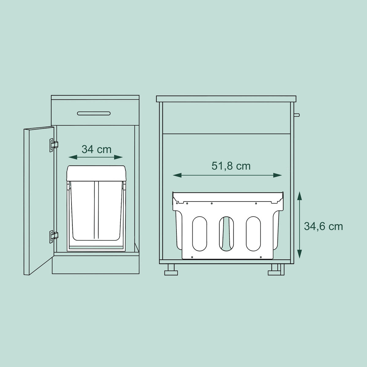EINBAUMÜLLEIMER 2x15 L - Grau, Kunststoff/Metall (34/34.6/51.8cm) - Relaxdays