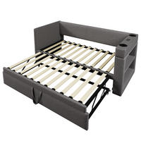 POLSTERBETT 90×190 cm aus Baumwoll-Leinen-Stoff mit Ausziehbett und Ladestation, grau - Grau, Textil (90/190cm) - Luhomfu