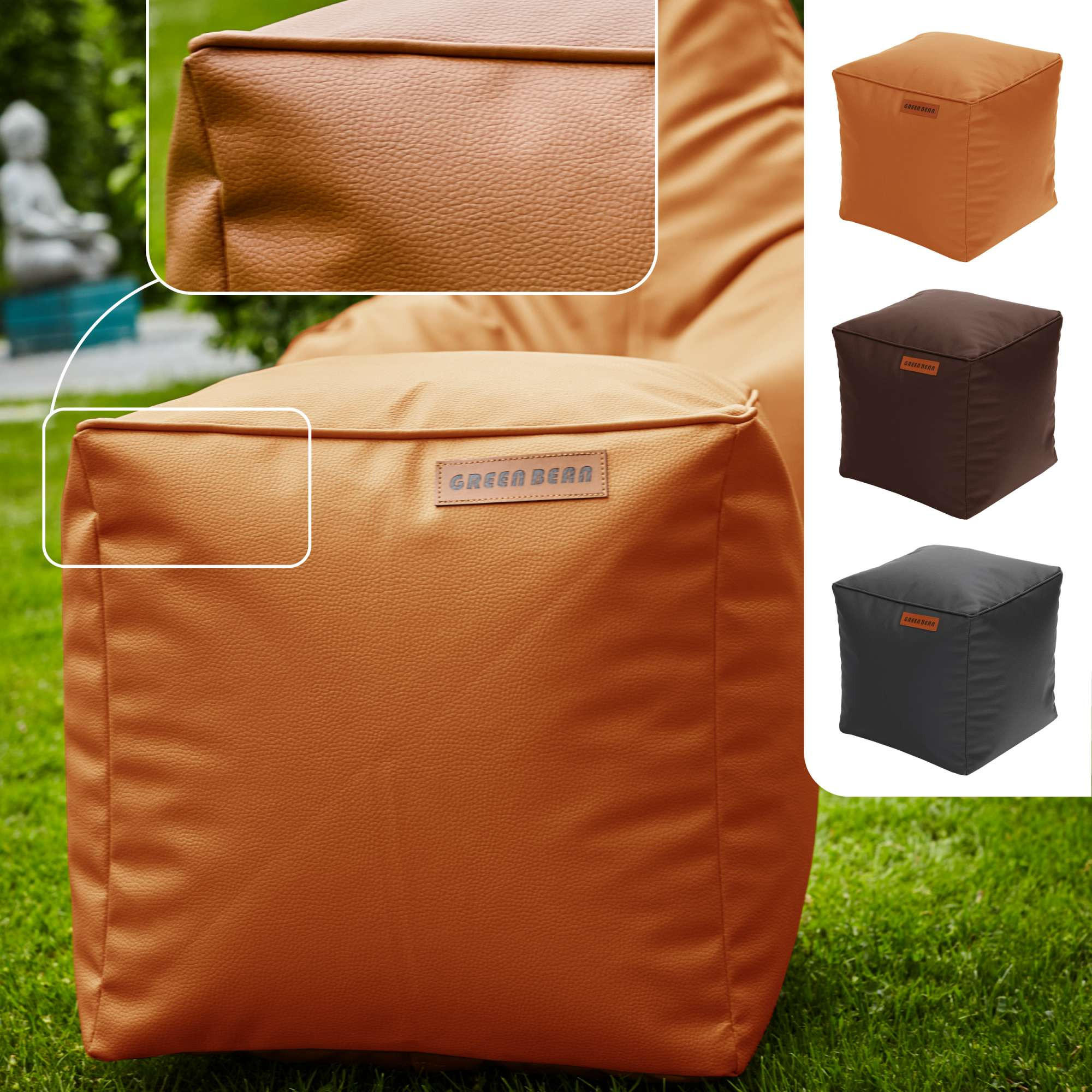 SITZSACK-HOCKER 40x40cm - KUNSTLEDER - Cognac, Textil (40/40/40cm) - Green Bean