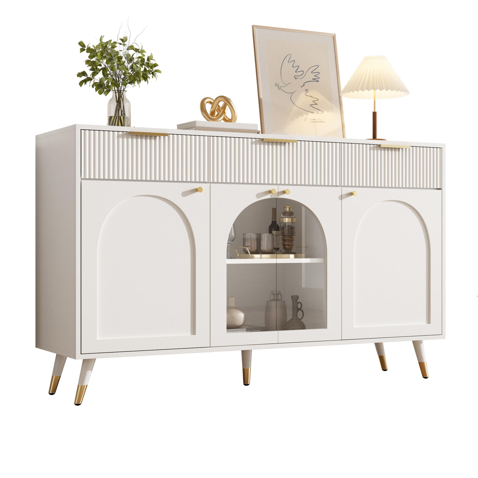 SIDEBOARD 140x40x85.5cm Weiß mit Acryl-Türen - Weiß, Holzwerkstoff (140/85.5/40cm) - FLIEKS