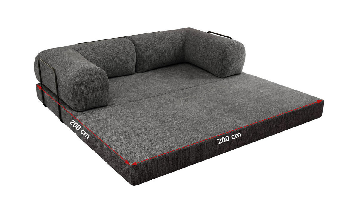 TROJMIESTNA POHOVKA ORSETTO - Tmavosivá Hrubo tkaná ženilka - čierna/tmavosivá, kov/textil (200/70/100cm) - MKS