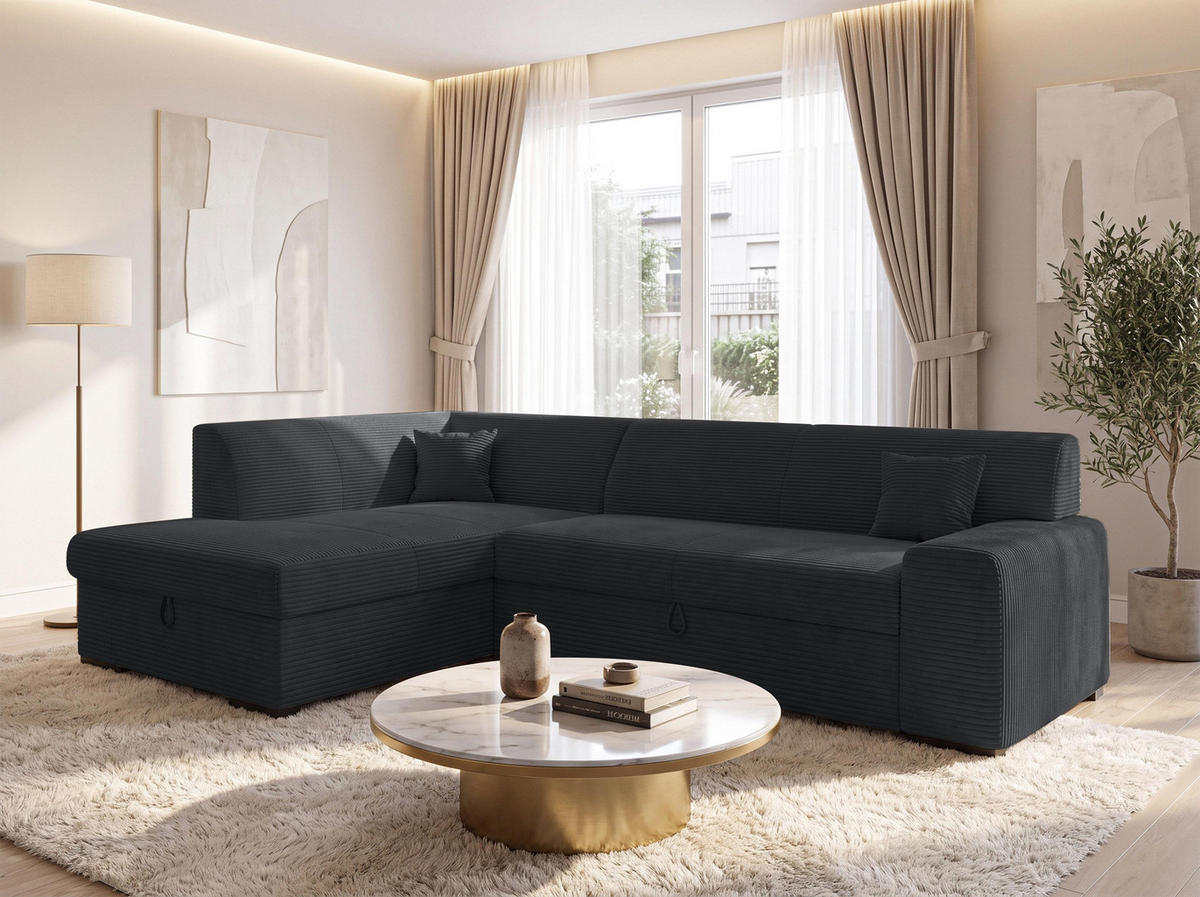 ECKSOFA L Form Minosa Schwarz 260/175/71 cm Links mit Schlaffunktion - Schwarz, Kunststoff/Textil (260/175cm) - AX Living