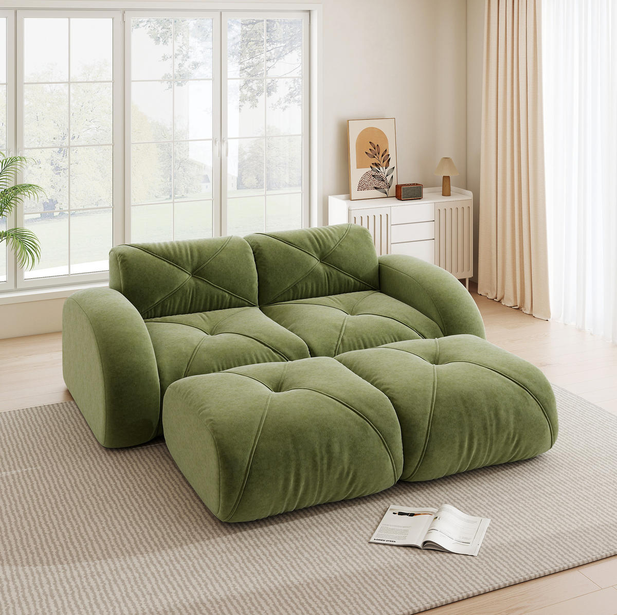 SOFA rahmenlos modular Chenille Green - Grün, Kunststoff (171/76/204.1cm) - Meubliv
