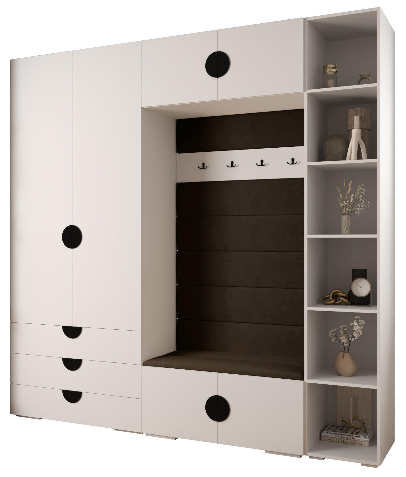 Abiks Möbel Garderoben-Set Weiß, Braun, Schwarz 240x236.7x47 cm