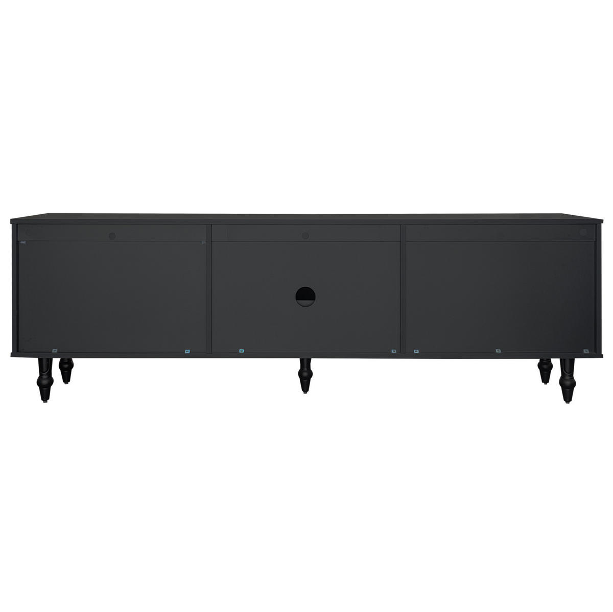 TV-LOWBOARD aus Holzwerkstoff 177x38x55,5 cm Schwarz mit geriffeltem Glas, Push-to-Open und goldfarbenen Griffen - Schwarz, Holzwerkstoff (175/55.5/38cm) - Modfu