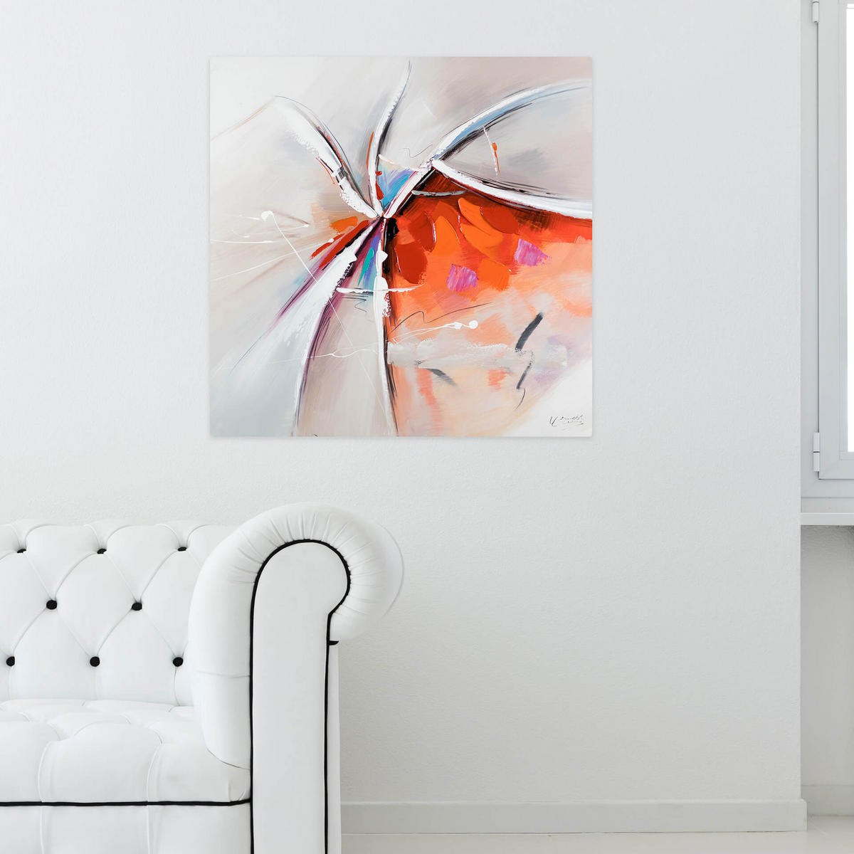 ACRYLBILD HANDGEMALT 80/80 cm - Rot/Weiß, Holz/Textil (80/80cm) - KUNSTLOFT