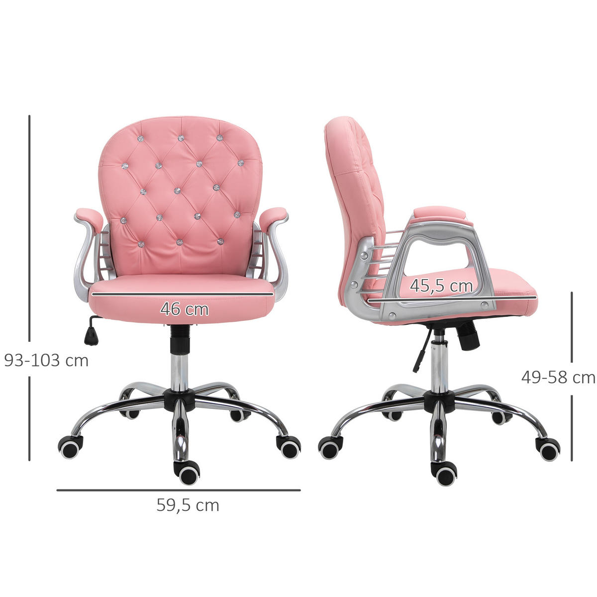 ERGONOMISCHER Bürostuhl Chefsessel Gepolsterte Rückenlehne Kunstleder Rosa - Rosa, Kunststoff (60.5/103/59.5cm) - Vinsetto