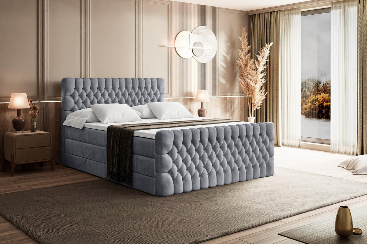 BOXSPRINGBETT SERENE-Z KING - 160 x 200 - H3/H4 - Hellgrau - Hellgrau, Holzwerkstoff (160/200cm) - ALTDECOR