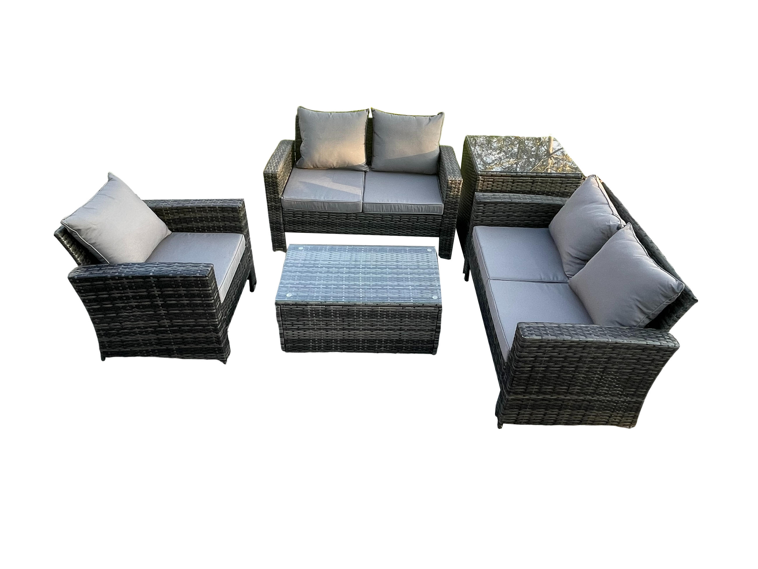 GARTENSOFA mit hoher Rückenlehne Polyrattan Dunkelgrau 5-Sitzer - Dunkelgrau, Metall - Fimous