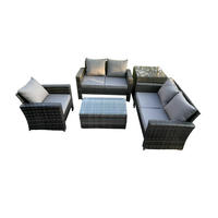GARTENSOFA mit hoher Rückenlehne Polyrattan Dunkelgrau 5-Sitzer - Dunkelgrau, Metall - Fimous