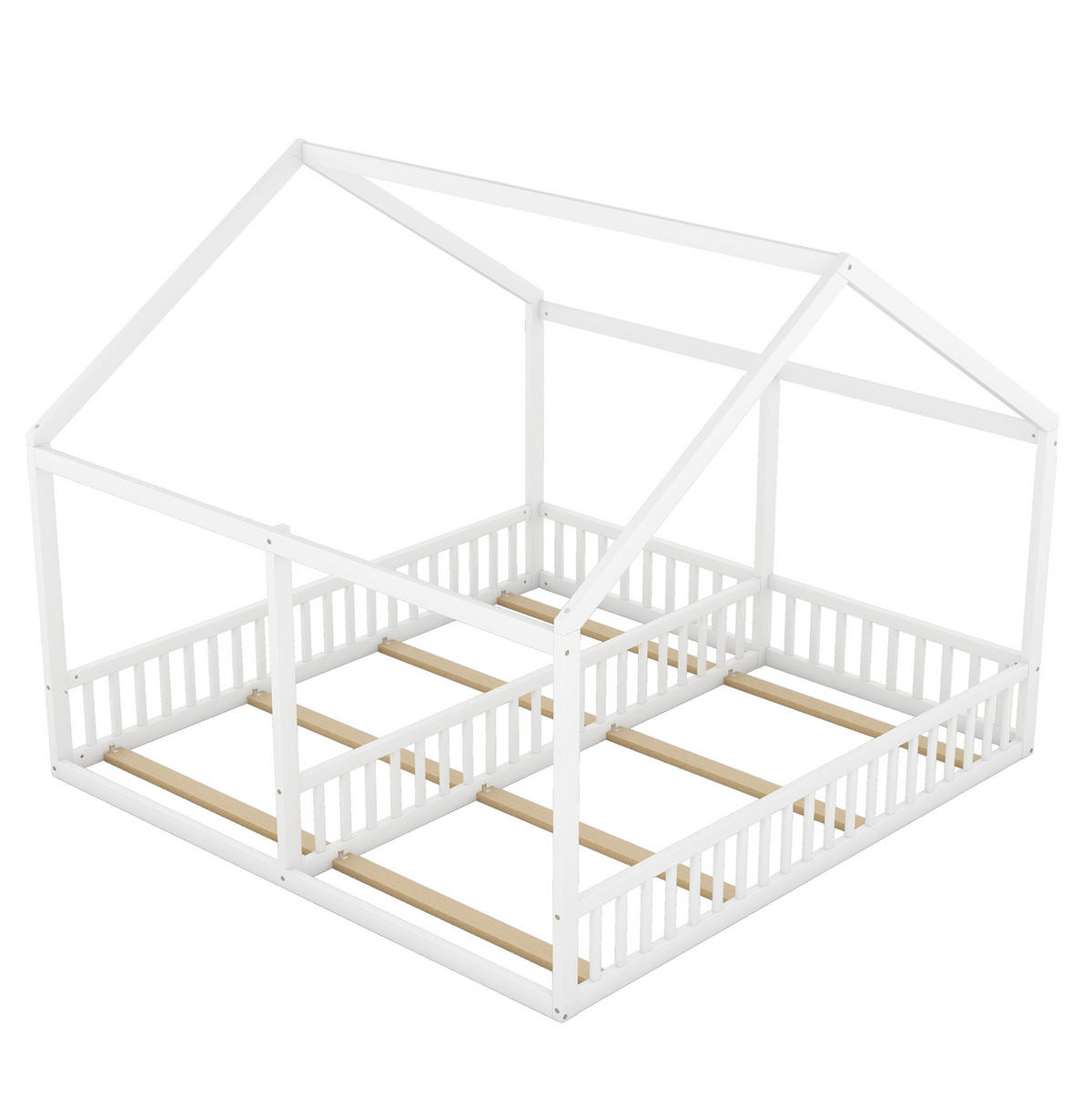 KINDERBETT 90/200 cm 2-in-1 mit Hausdach, Mittelgeländer und Lattenrost, Kiefern /MDF, Weiß - Weiß, Holzwerkstoff (90/200cm) - Redom