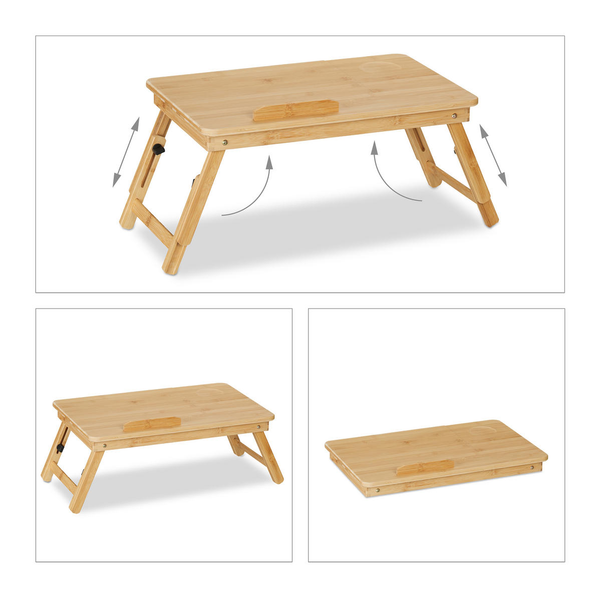 LAPTOPTISCH Natur Bambus klappbar höhenverstellbar - Hellbraun, Holz/Kunststoff (30/61/49cm) - Relaxdays