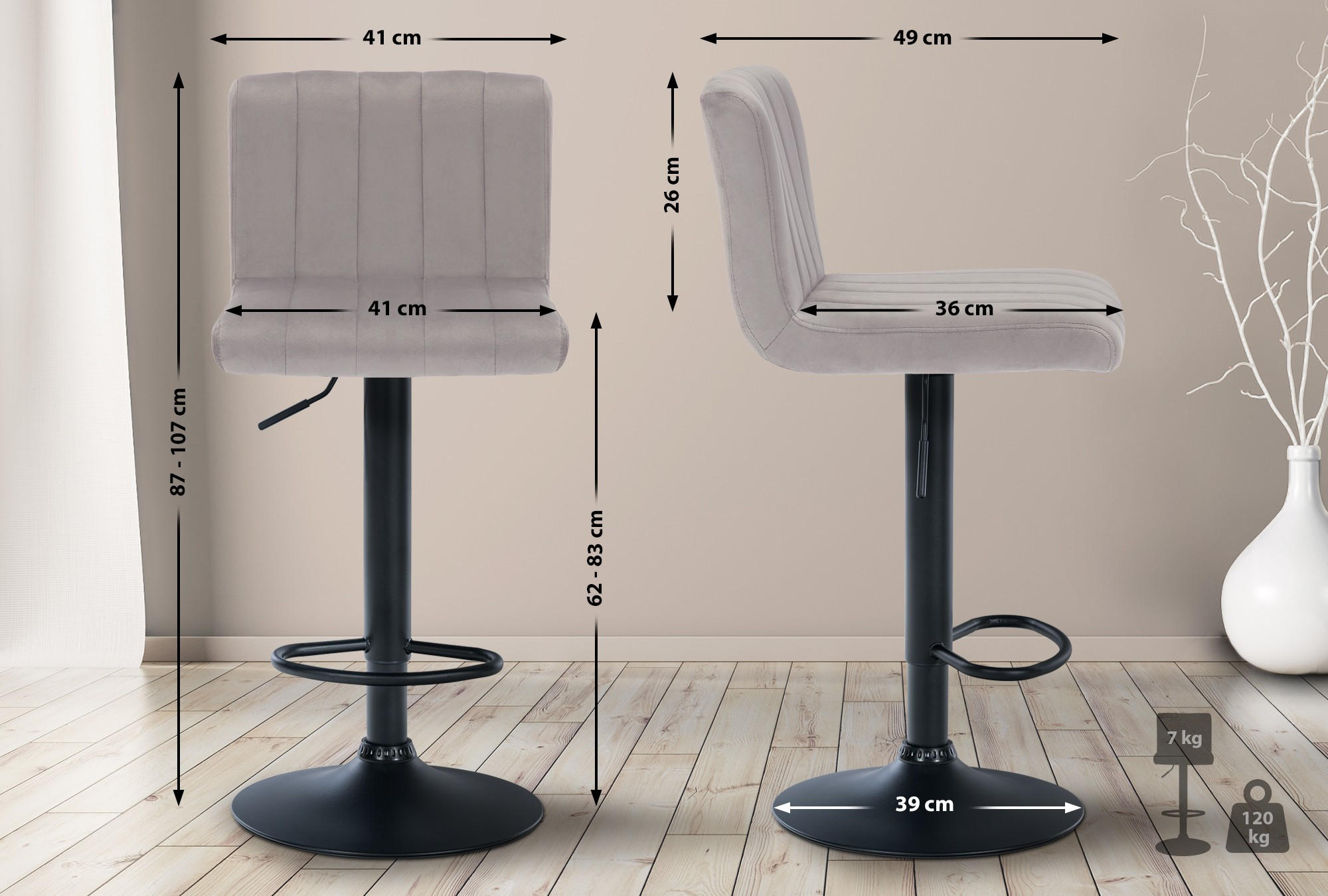 Thumbnail - CLP Barhocker, Grau, Textil, 41x87x49 cm, Esszimmer, Barmöbel, Barhocker