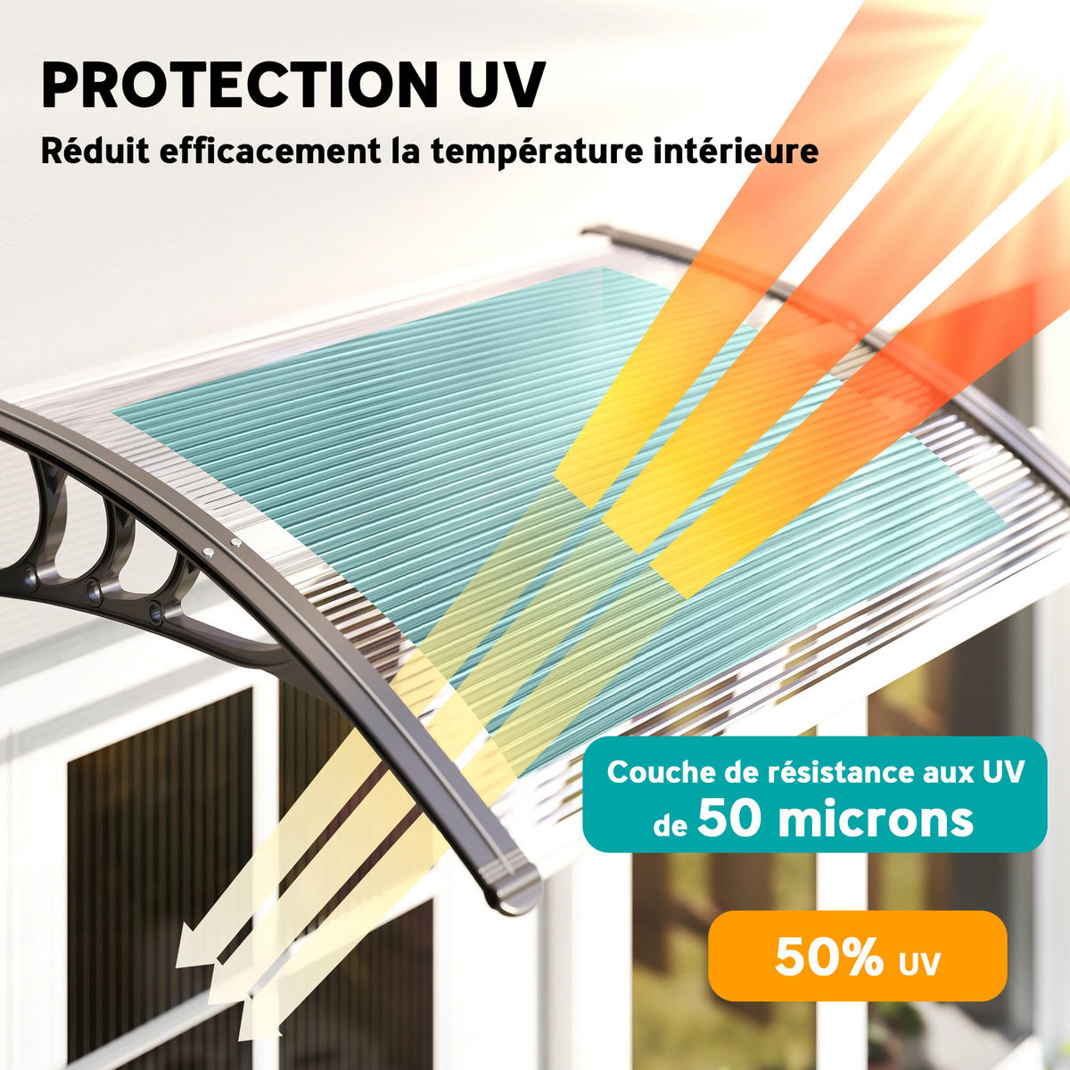 VORDACH DE-13918 Polycarbonat/Aluminium 100/75 cm, UV-Schutz Transparent - Schwarz, Kunststoff (75/23/100cm) - ComfortXL