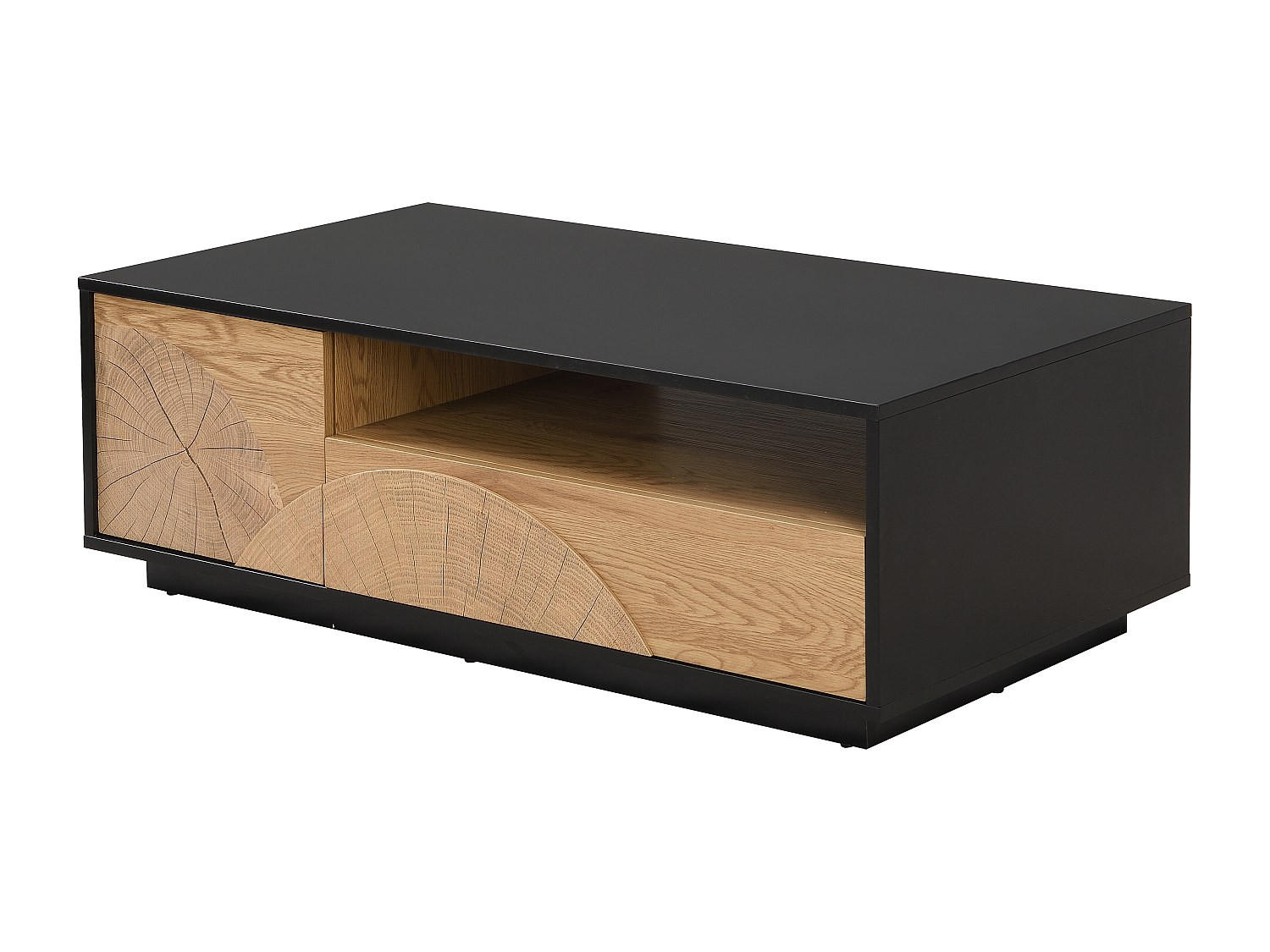 COUCHTISCH mit 1 Tür, 1 Schublade & 3 Ablagefächern - MDF - Holzfarben & Schwarz - YASMELIA - Schwarz, Holz (110/60/38cm) - Vente-Unique