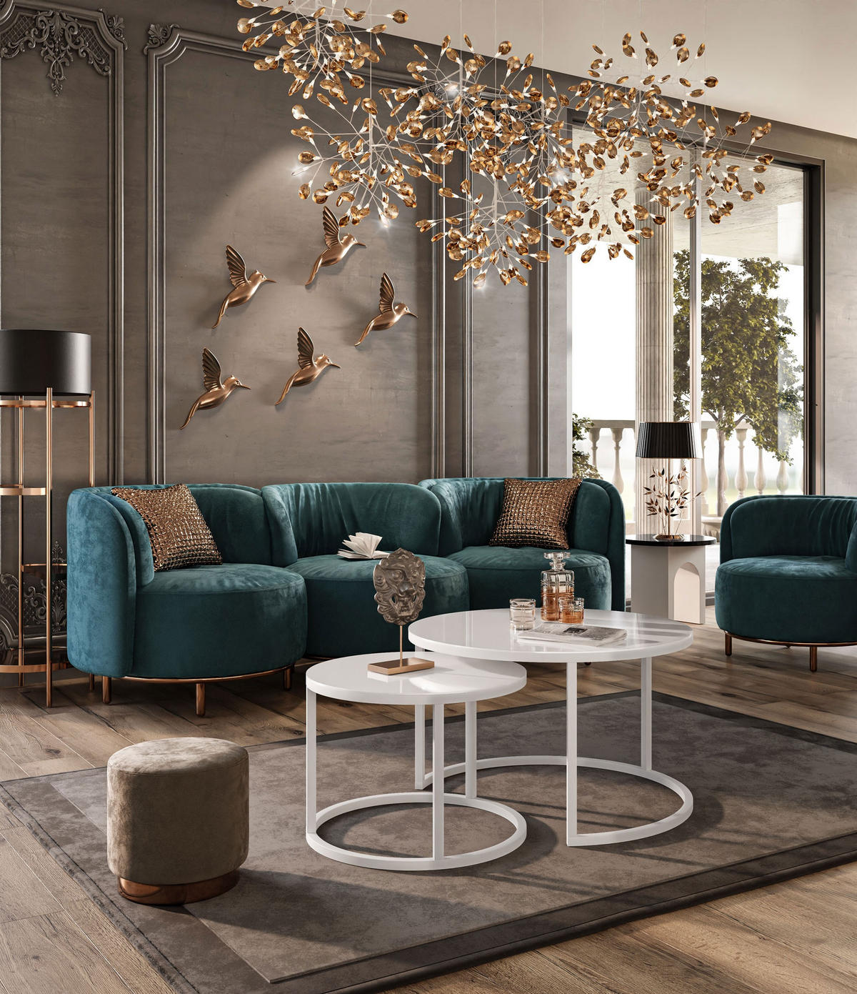 COUCHTISCH 2-in-1 CIRI GLASS mit schwarzer und weißer Struktur - Weiß, Holzwerkstoff (70/70/47cm) - Lookway