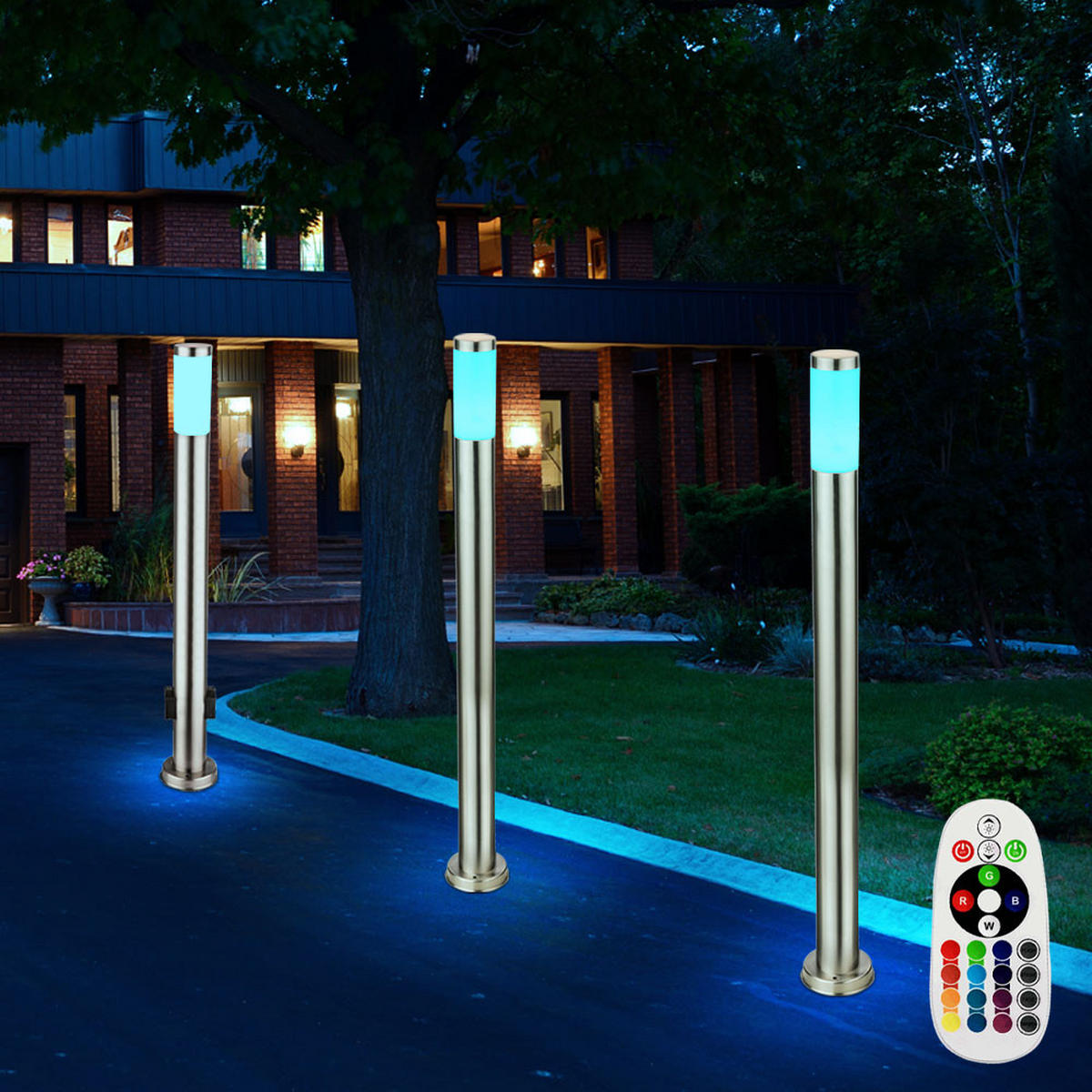LED WEGELEUCHTE Edelstahl Silber BOSTON 3er Set - Silberfarben, Metall (13/13/110cm) - Globo Lighting