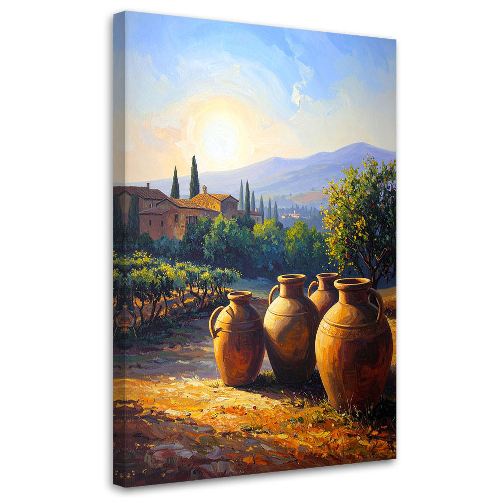 LEINWANDBILD, Toskana Weinberge Krüge Landschaft - Multicolor, Textil (80/120cm) - Feeby