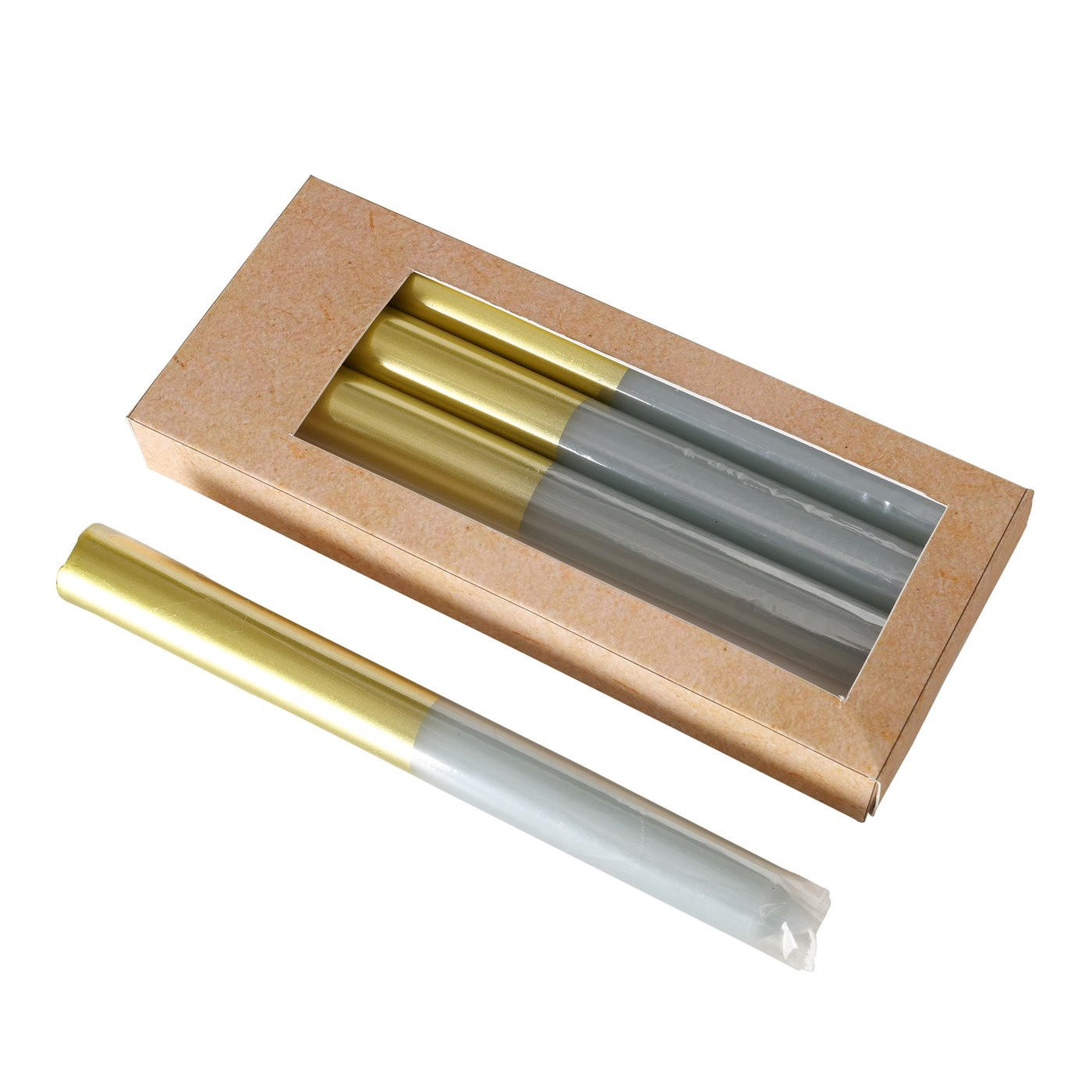 KERZEN mit goldener Verzierung 2,2/2,2/20 cm - Grau, Paraffin (2.2/20/2.2cm) - Boltze Home