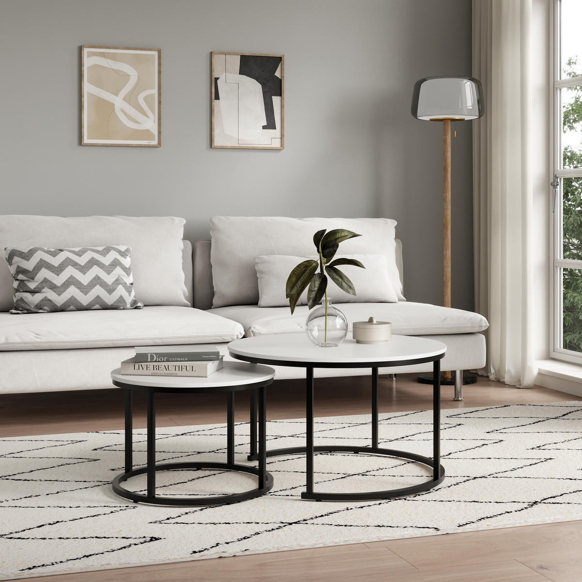 COUCHTISCH 2er Set rund weiß - Weiß, Holzwerkstoff (70/70/42.5cm) - Home Collective