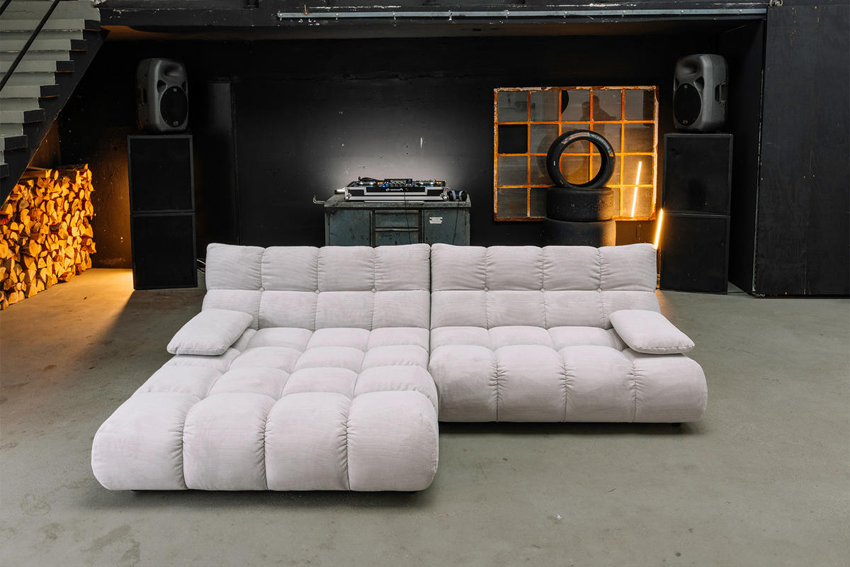 SITZGRUPPE VIVIEN 3ER SET Silber Cord - Silberfarben, Kunststoff/Textil (359/85/510cm) - KAWOLA