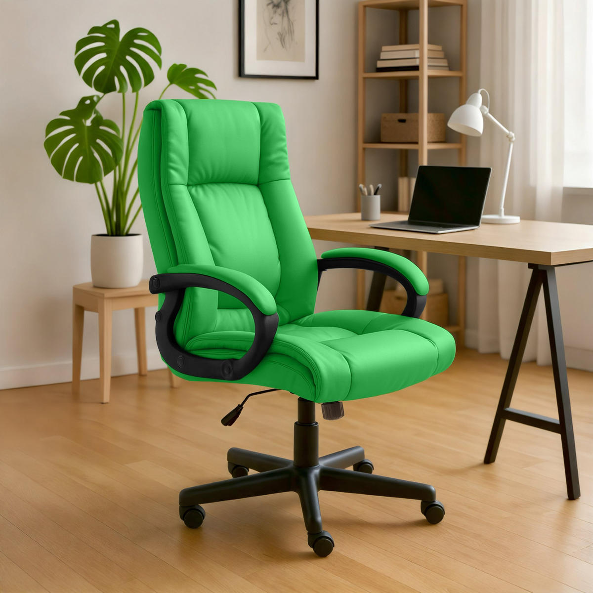 CHEFSESSEL Lederlook Grün - Schwarz/Grün, Kunststoff/Textil (66/106/70cm) - CLP