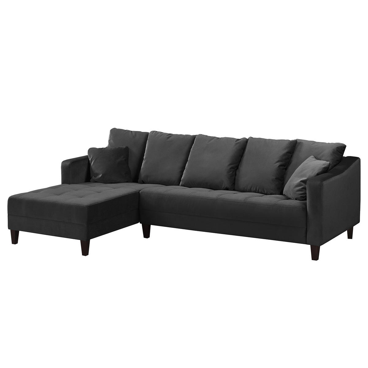 ECKSOFA mit Ottomane - Samt - Anthrazit, Textil (254/165cm) - home24