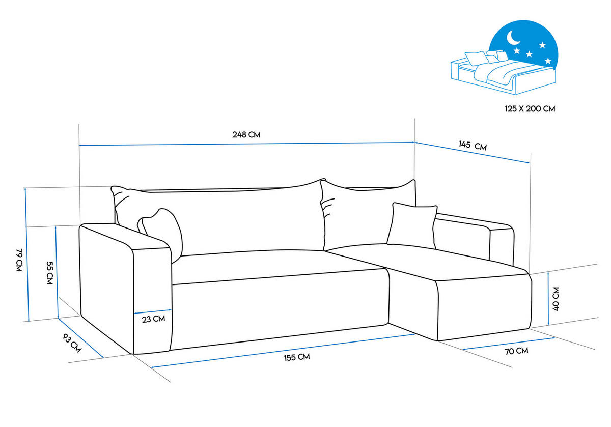 ECKSOFA Grau Webstoff mit Bettkasten - Grau, Textil (248/145cm) - Idohome