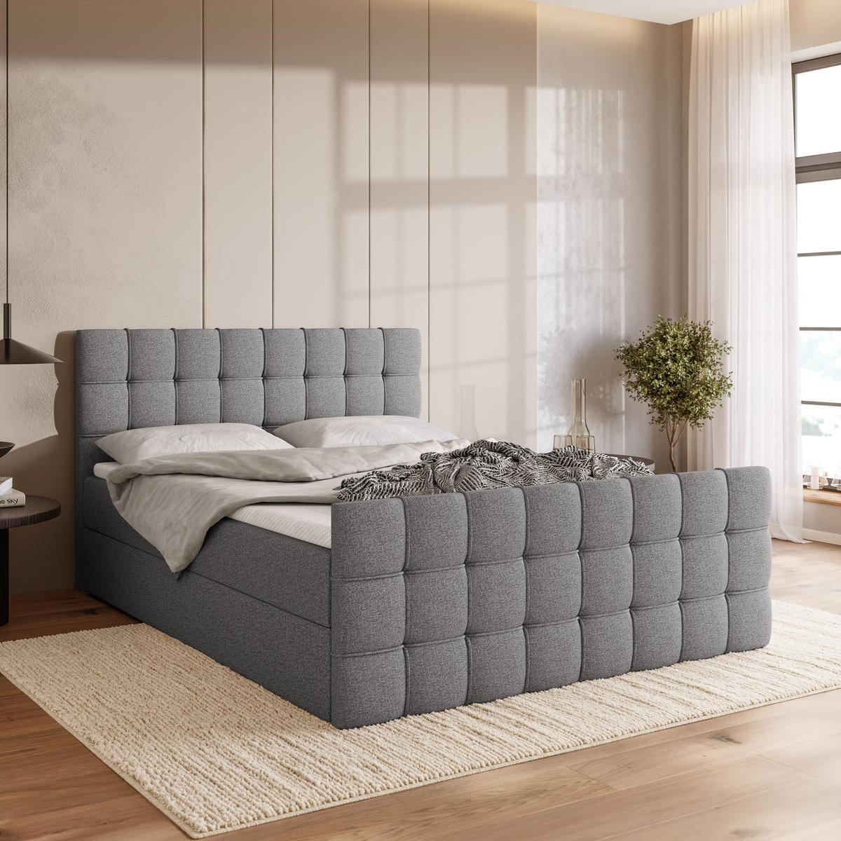BOXBETT Detroit Duo mit Topper 160/200 Hellgrau - Hellgrau, Textil (160/200cm) - Bromarkt
