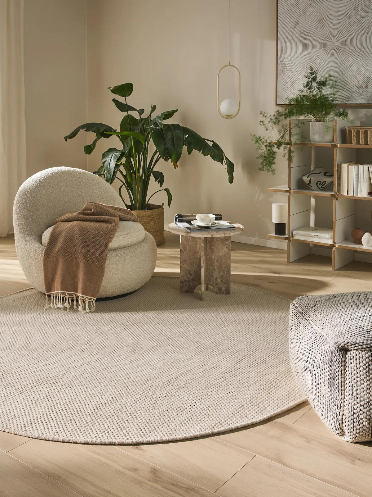 VLNĚNÝ koberec Rocco Bílá ø 150 cm kulatý - bílá, textil/přírodní materiály (150/150cm) - benuta Pure