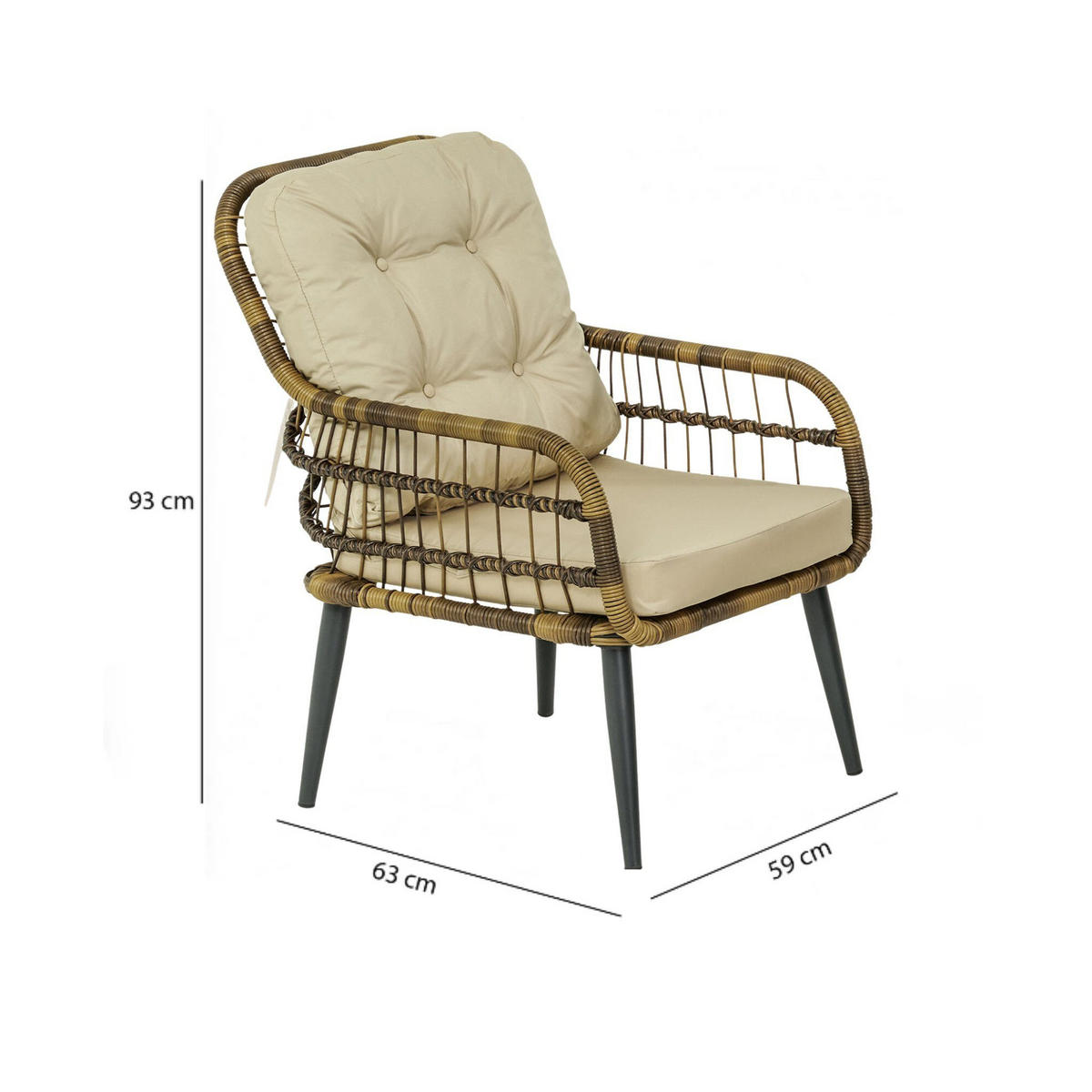 GARTENGARNITÜR Rattan Gartenlounge PISA - Braun, Metall - Gowoll