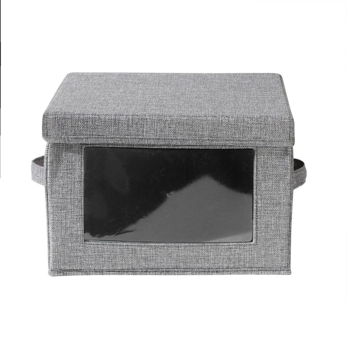 AUFBEWAHRUNGSBOX aus stoff mit leinenoptik grau mit transparentem fenster - 30/30/20 cm - Grau, Textil (32/30/20cm) - Calicosy