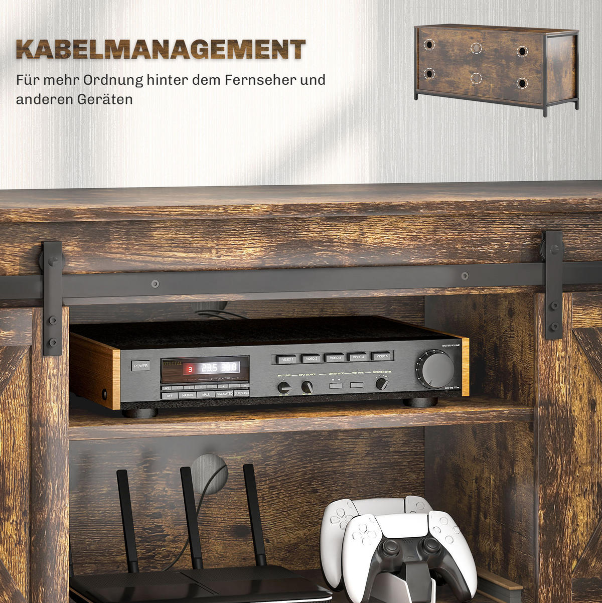 TV-LOWBOARD aus Sperrholz 120x40x54 cm Braun im Industrial-Stil mit Schiebetüren und Kabelmanagement - Braun, Holzwerkstoff (120/54/40cm) - IVMEU