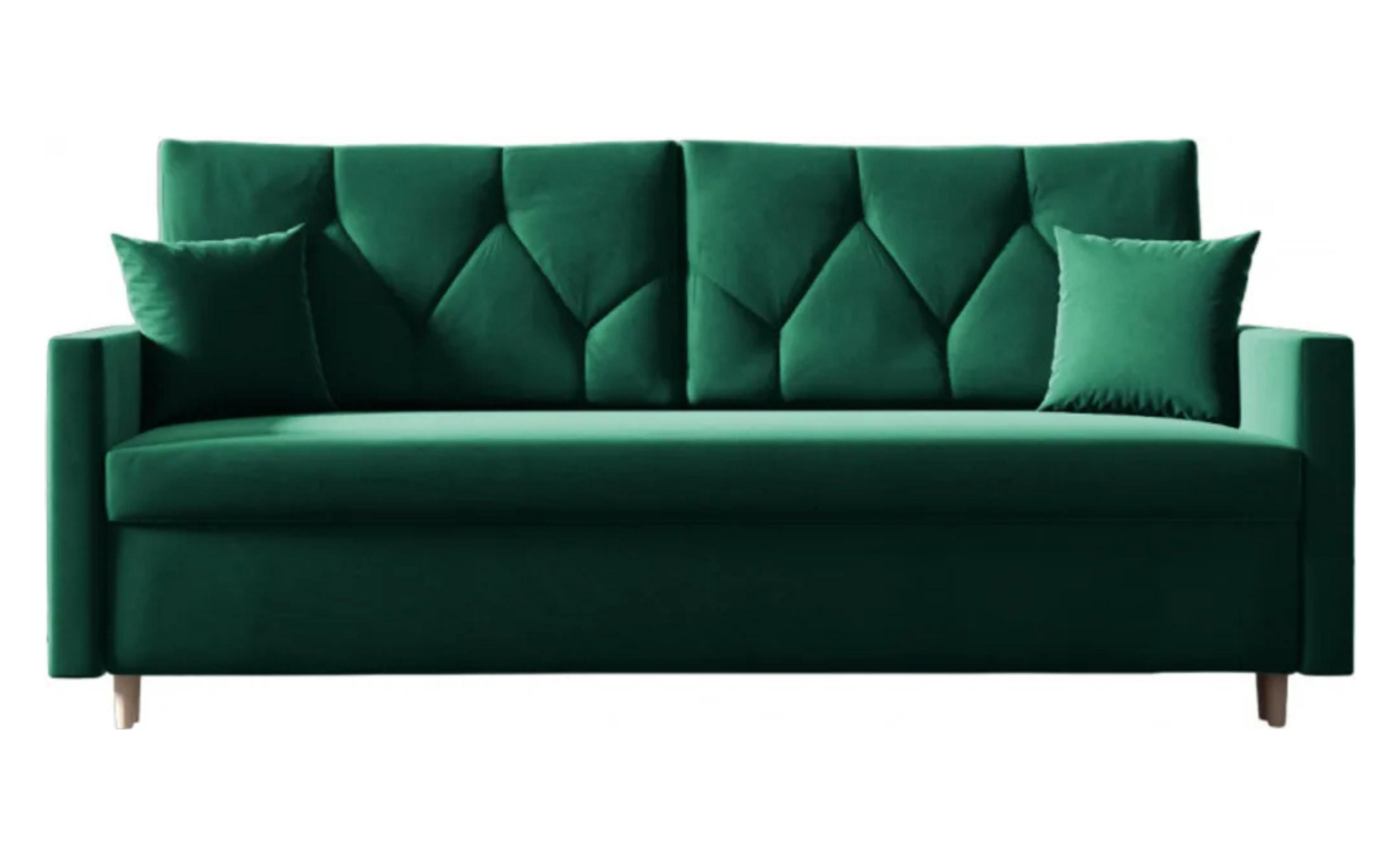 SCHLAFSOFA ARO, Sofa mit Schlaffunktion und Bettkasten, Klappsofa, Schlafcouch mit Füßen aus Naturholz, Veloursstoff, Couch in Frabe: Grün - Grün, Textil (217/100/87cm) - Sepro Meble